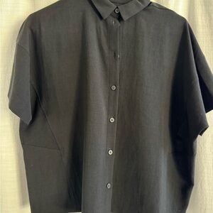 Black Casual Button Down Short Sleeve Shirt